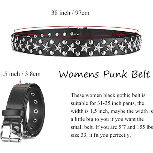 🆕 Women Black Studded Waist Belt Stud Punk Rock Cosplay Halloween Metal Buckle - Picture 3 of 6
